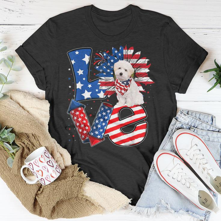 4Th Of July Decor Patriotic Love Maltipoo Dog Usa Flag Unisex T-Shirt Unique Gifts