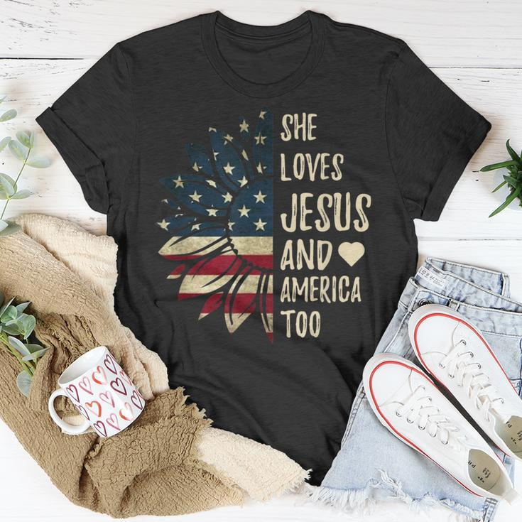 4Th Of July | Us Flag | She Loves Jesus And America Too Unisex T-Shirt Unique Gifts
