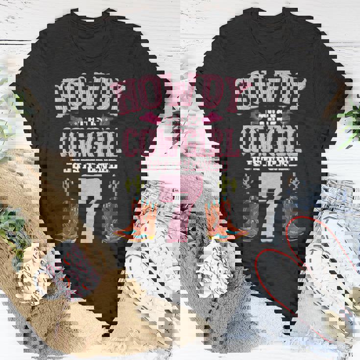 7Th Birthday Girls Cowgirl Howdy Western Themed Birthday Unisex T-Shirt Unique Gifts