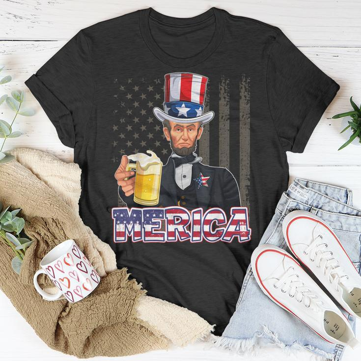 Abraham Lincoln 4Th Of July Merica American Flag Men Women Unisex T-Shirt Unique Gifts