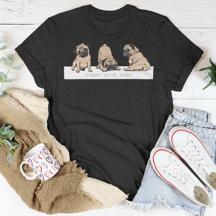 Adorable Beige Pug Puppies On Pink Unisex T-Shirt Unique Gifts