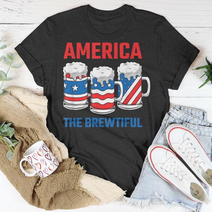 America The Brewtiful Funny July 4Th American Flag Patriotic Unisex T-Shirt Unique Gifts