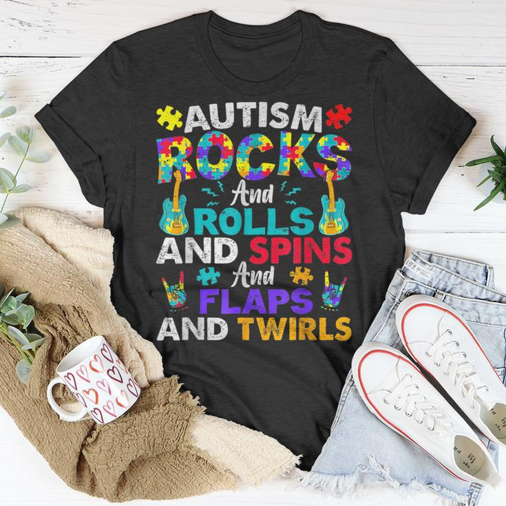Autism Rocks And Rolls Autism Awareness Month T-Shirt Funny Gifts