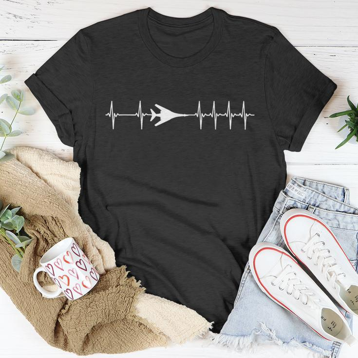B-1 Lancer Bomber Ecg Heartbeat Airplane T-Shirt Unique Gifts