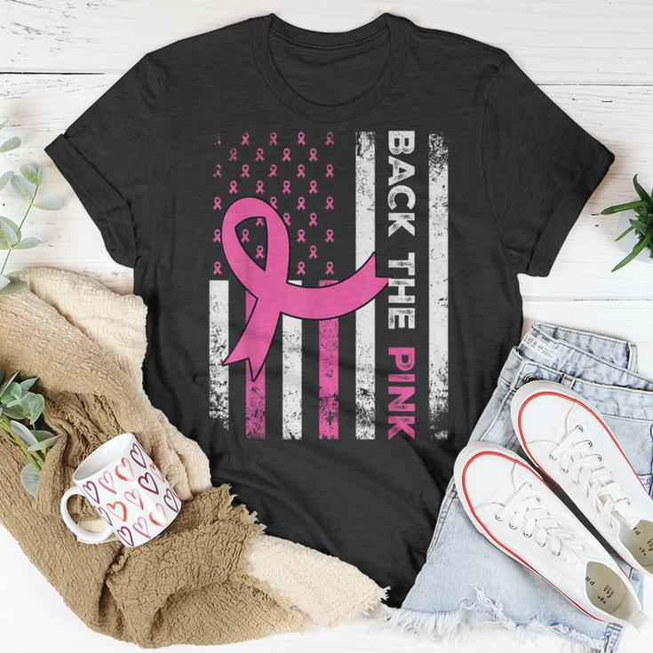 Back The Pink Ribbon American Flag Breast Cancer Awareness T-Shirt Funny Gifts