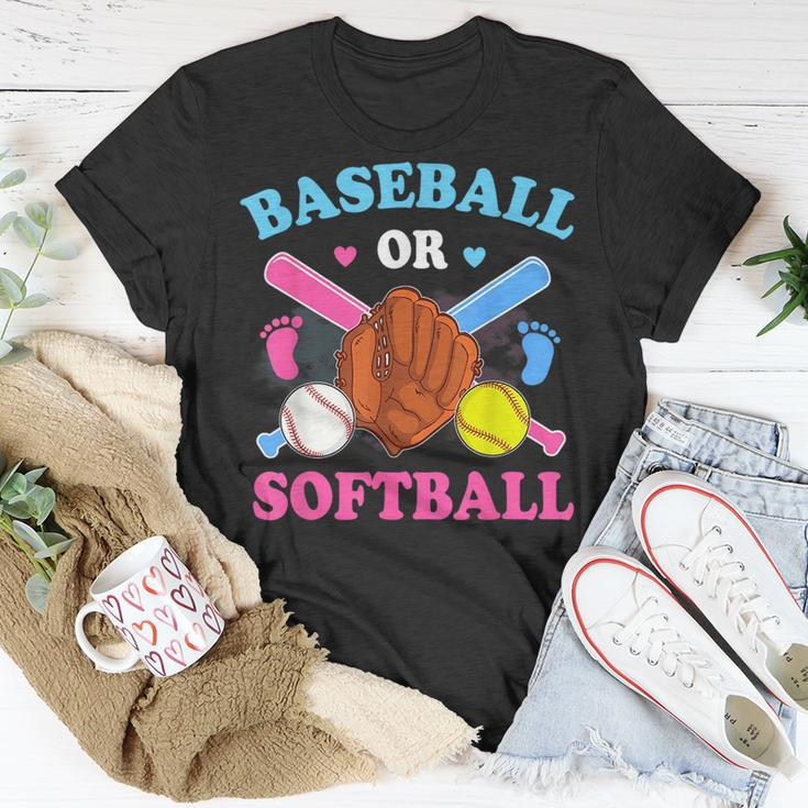 Baseball Or Softball Gender Reveal Baby Party Boy Girl Unisex T-Shirt Unique Gifts