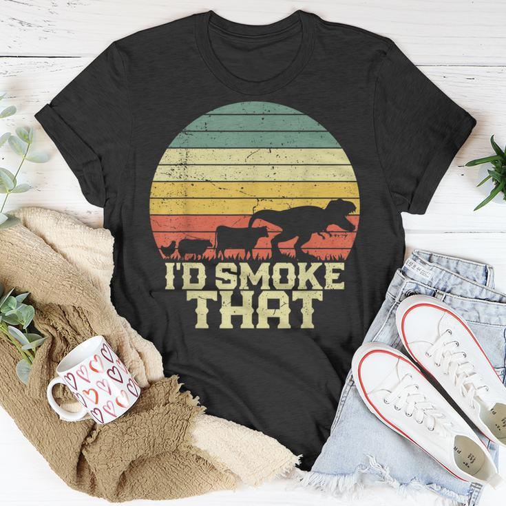 Bbq Id Smoke That Smoking Grilling Dinosaur Funny Unisex T-Shirt Funny Gifts