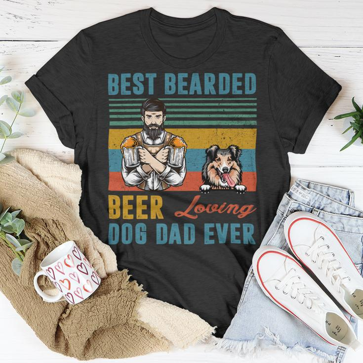 Beer Best Bearded Beer Loving Dog Dad Ever Shetland Sheepdog Unisex T-Shirt Unique Gifts