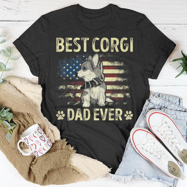 Best Corgi Dad Ever Ameican Flag Daddy Dog Lover Owner Unisex T-Shirt Funny Gifts