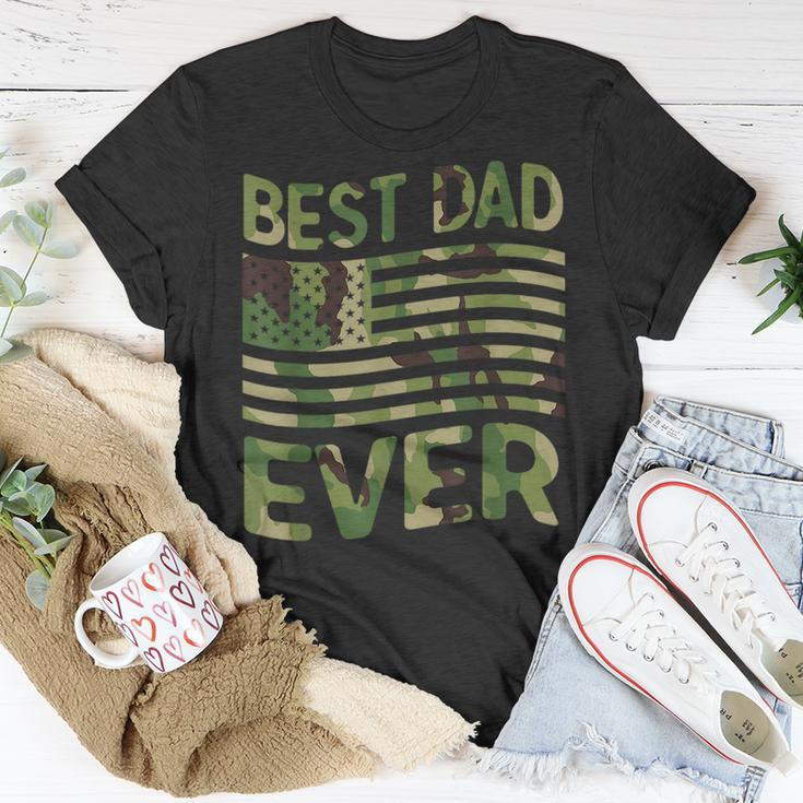 Best Dad Ever Fathers Day Gift American Flag Military Camo Unisex T-Shirt Funny Gifts