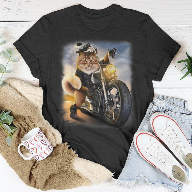 Biker Tabby Cat Riding Chopper Motorcycle Unisex T-Shirt Unique Gifts
