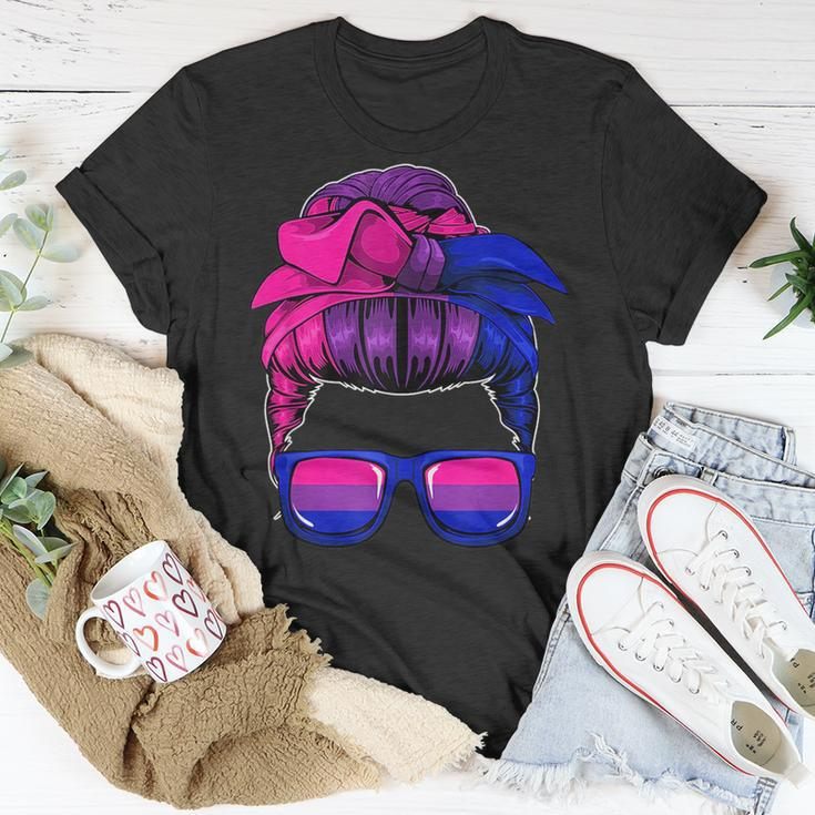 Bisexual Messy Bun Lgbt-Q Cool Subtle Bi Pride Flag Colors Unisex T-Shirt Unique Gifts