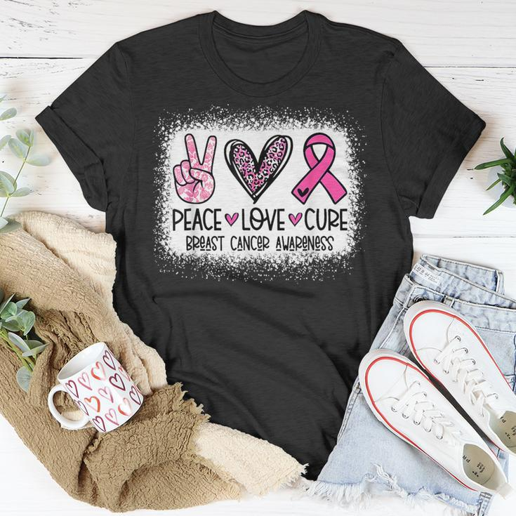 Bleached Peace Love Cure Leopard Breast Cancer Awareness T-Shirt Funny Gifts