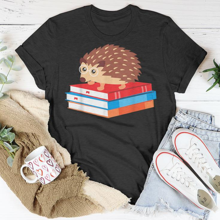 Book Nerd Funny Hedgehog Reading Lover Gift Idea Reading Funny Designs Funny Gifts Unisex T-Shirt Unique Gifts