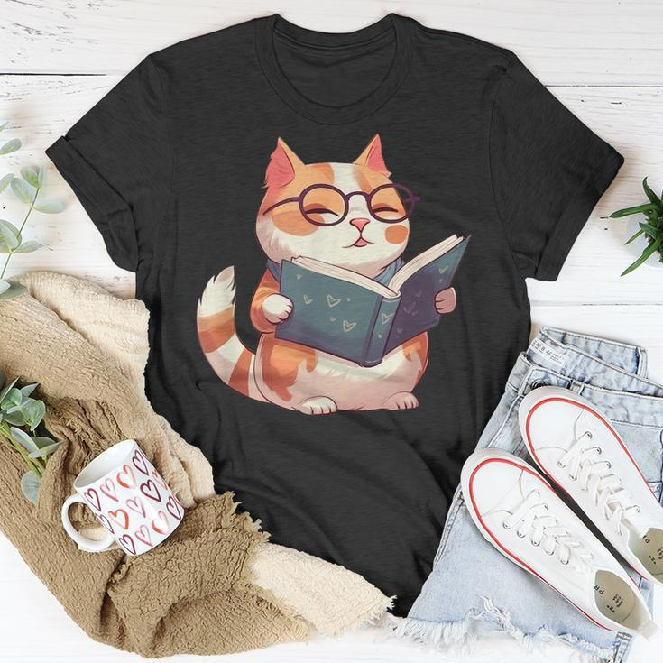 Bookish Cat With Glasses - Cute & Intellectual Design Unisex T-Shirt Unique Gifts
