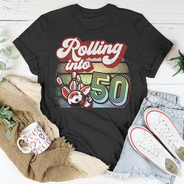 Bowling Party Rolling Into 50 Bowling Birthday Unisex T-Shirt Funny Gifts