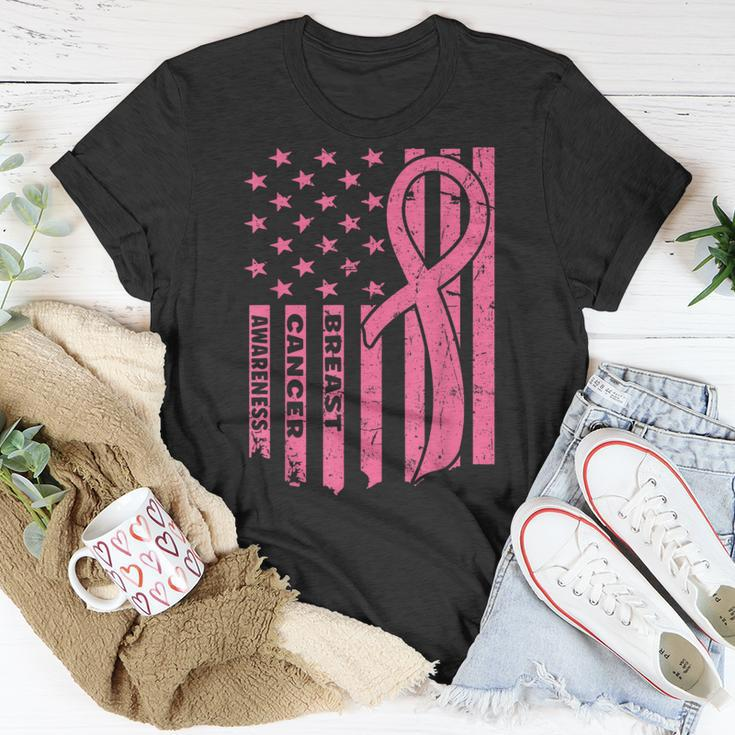 Breast Cancer Awareness Flag Usa Breast Cancer Warrior T-Shirt Funny Gifts