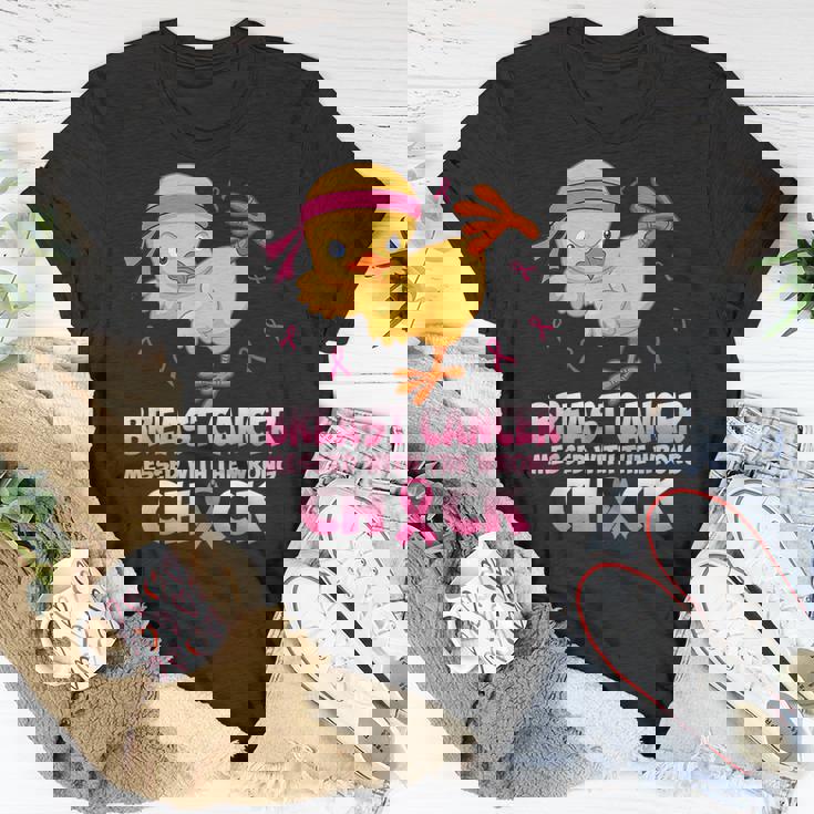 Breast Cancer Awareness Messed With The Wrongs Chick Funny Breast Cancer Awareness Funny Gifts Unisex T-Shirt Unique Gifts