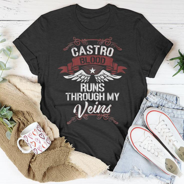 Castro Blood Runs Through My Veins Last Name Family T-Shirt Funny Gifts