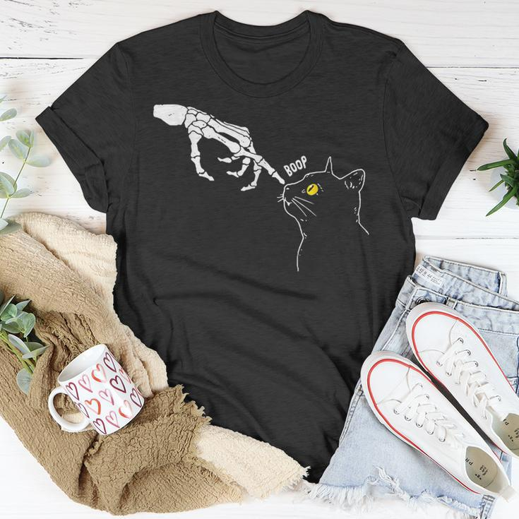 Cat Black Lover Skeleton Hand Boop Funny Halloween 2023 Unisex T-Shirt Unique Gifts