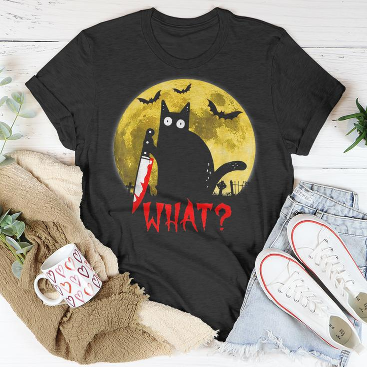 Cat What Murderous Black Cat Holding Knife Funny Halloween Unisex T-Shirt Unique Gifts