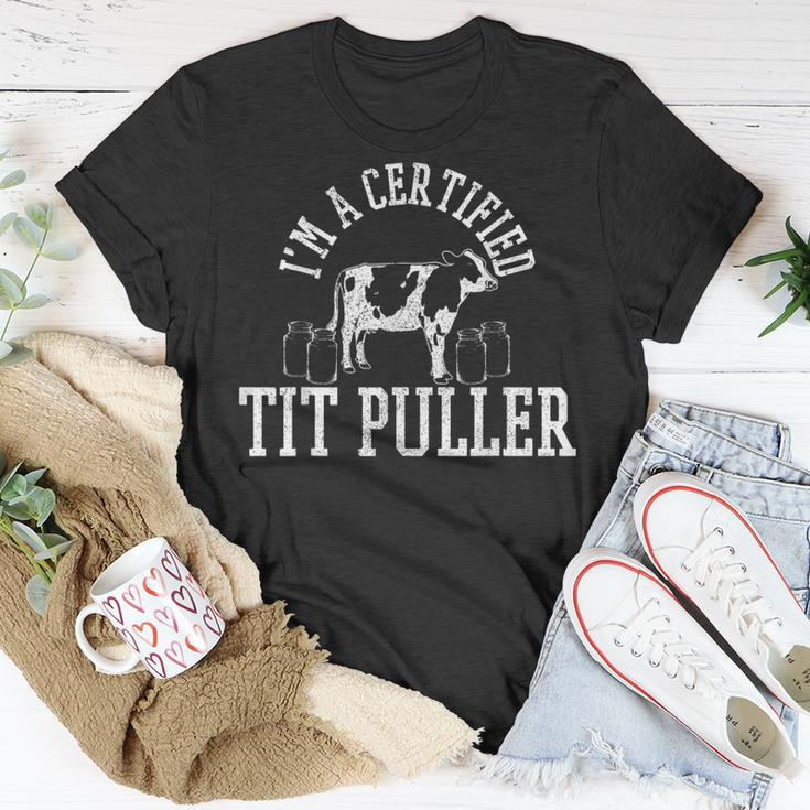 Cow Farmer Certified Tit Puller Cattle Farming Farm T-Shirt Unique Gifts
