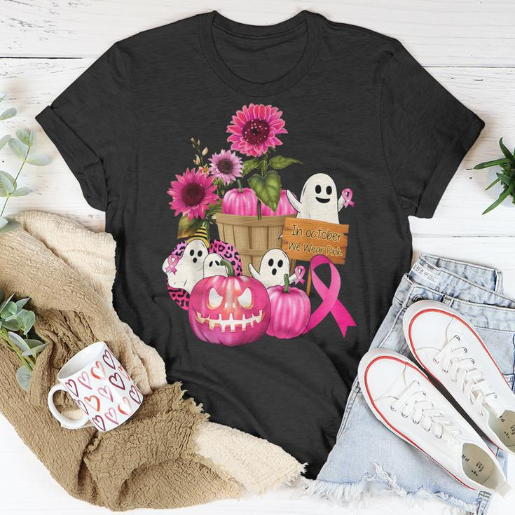 Cute Ghosts And Pink Ribbon Pumpkins Breast Cancer Awareness T-Shirt Unique Gifts