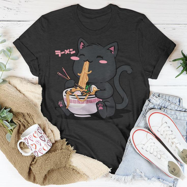Cute Kawaii Cat Ramen Noodles Anime Black Cat Japanese Unisex T-Shirt Unique Gifts