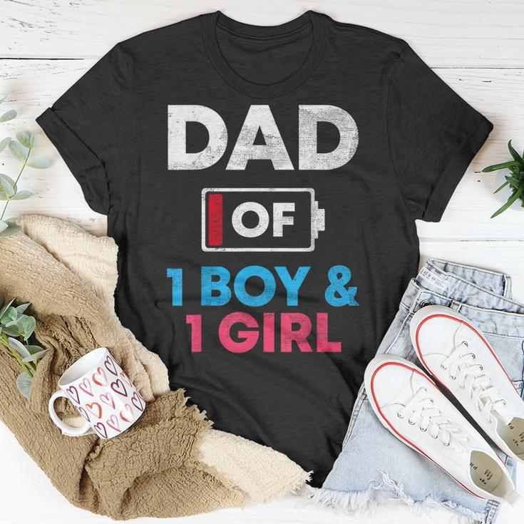 Dad Of 1 Boy And 1 Girl Battery Low Daddy Fathers Day Gift Unisex T-Shirt Unique Gifts