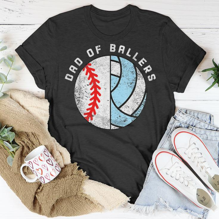 Dad Of Ballers Funny Baseball Volleyball Dad Daddy Papa Unisex T-Shirt Funny Gifts