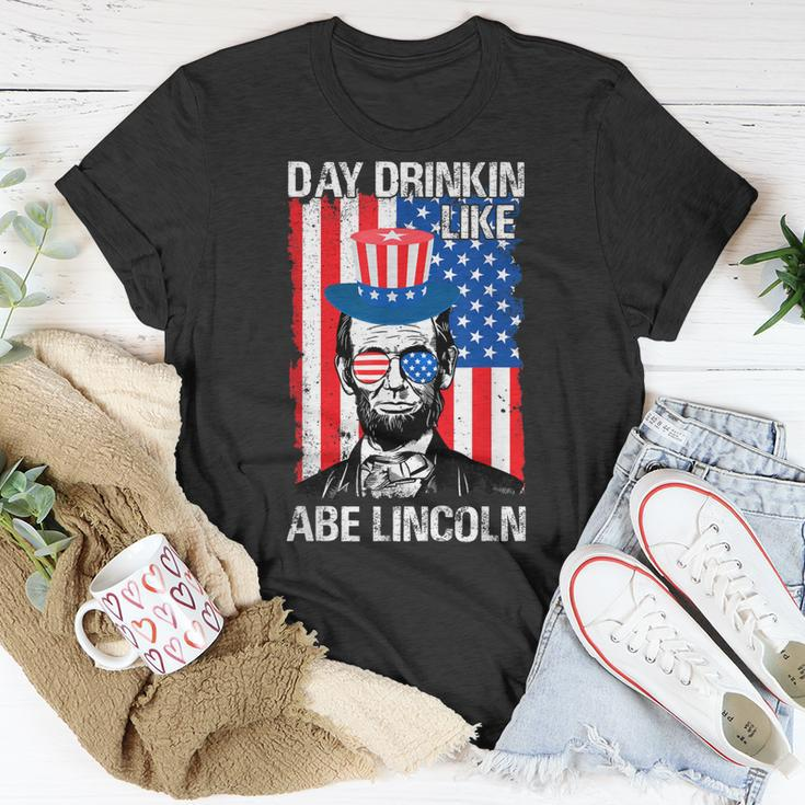 Day Drinking Like Abe Lincoln Funny Usa 4Th Of July 2023 Men Unisex T-Shirt Unique Gifts