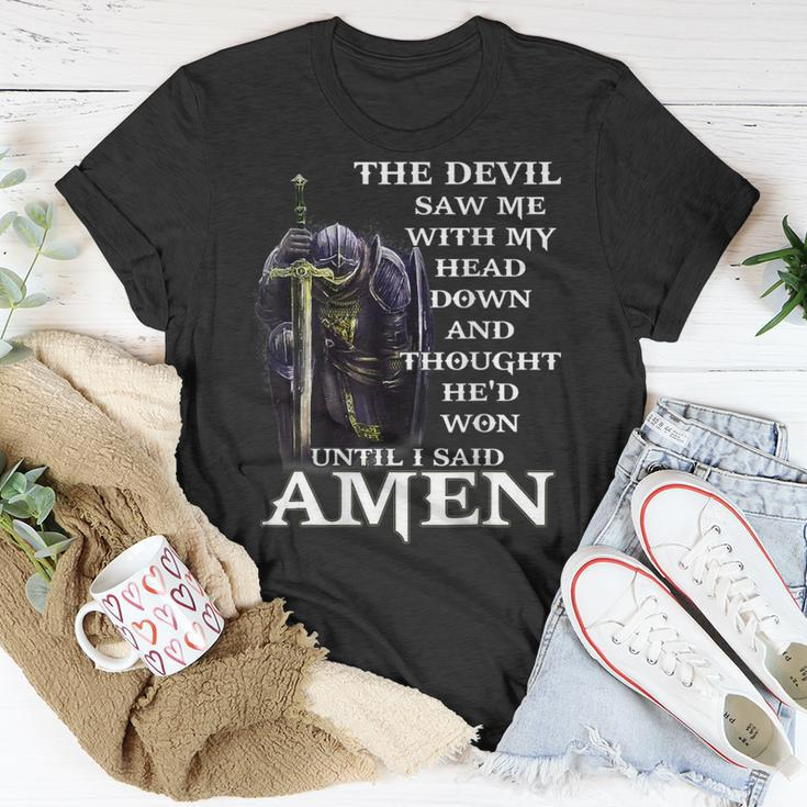 The Devil Saw My Head And Thought He'd Won Until I Said Amen T-Shirt Unique Gifts