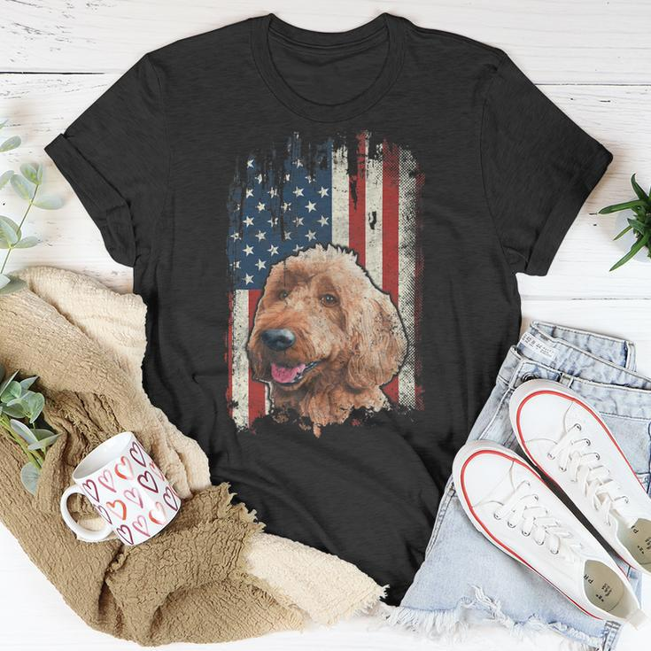 Distressed Goldendoodle American Flag Patriotic Dog Unisex T-Shirt Unique Gifts