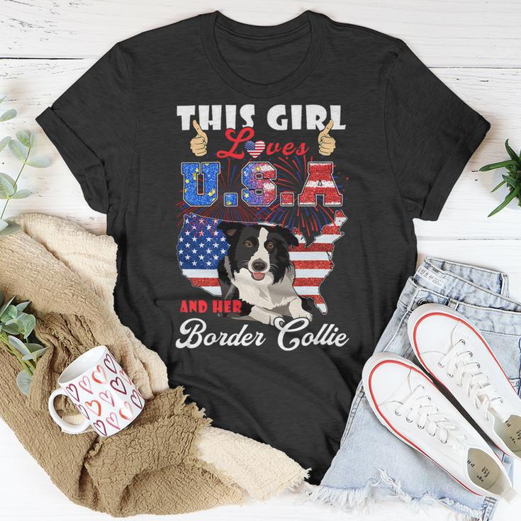 Dog Border Collie This Girl Loves Usa And Her Dog 4Th Of July Border Collie Unisex T-Shirt Unique Gifts