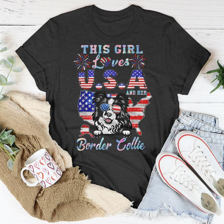 Dog Border Collie This Girl Loves Usa And Her Dog Border Collie 4Th Of July Unisex T-Shirt Unique Gifts