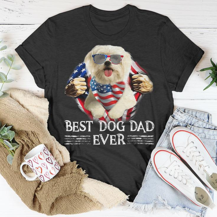 Dog Maltese Best Maltese Dad Ever American Flag 4Th Of July Gifts Men Unisex T-Shirt Unique Gifts
