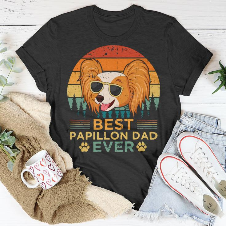 Dog Papillon Mens Retro Style Best Papillon Dad Ever Fathers Day Unisex T-Shirt Unique Gifts