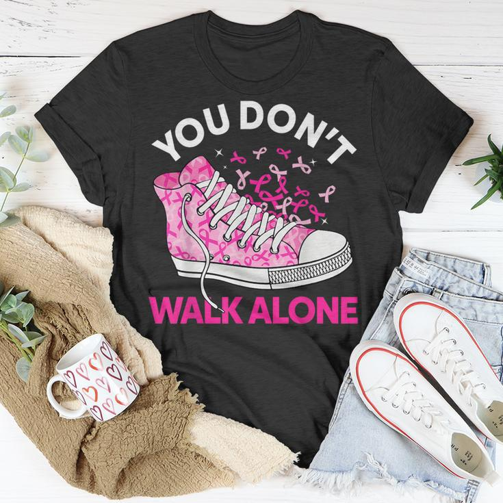 You Don't Walk Alone Pink Shoes Ribbon Breast Cancer Warrior T-Shirt Unique Gifts