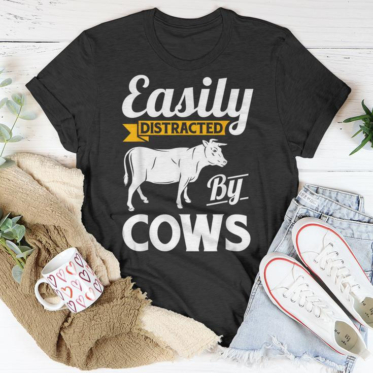 Easily Distracted By Cows Cow Famers T-Shirt Unique Gifts