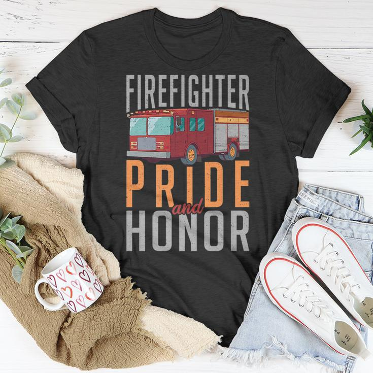 Firefighter Pride And Honor Fire Rescue Fireman Unisex T-Shirt Unique Gifts