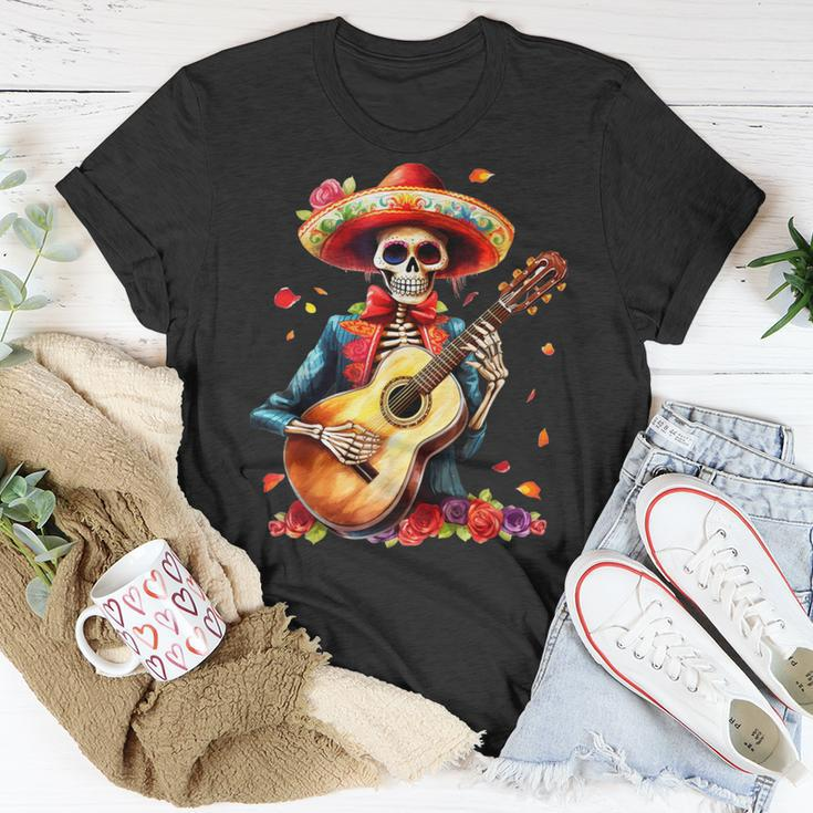 Floral Guitar Dia De Los Muertos Cute Mariachi Day Of Dead T-Shirt Funny Gifts