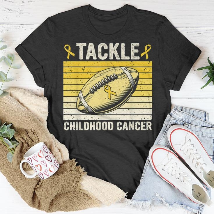 Football Tackle Childhood Cancer Awareness Survivor Support T-Shirt Unique Gifts