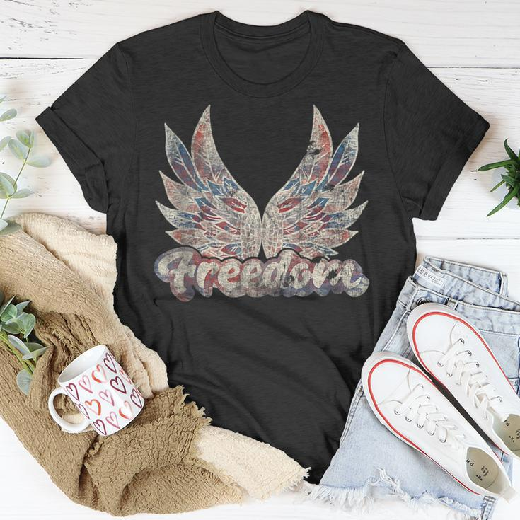 Freedom Wings July 4Th Patriotic Retro Angel Wings Usa Patriotic Funny Gifts Unisex T-Shirt Unique Gifts