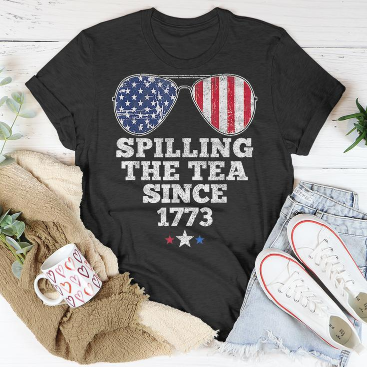 Funny 4Th Of July Spilling The Tea Since 1773 American Flag Unisex T-Shirt Unique Gifts