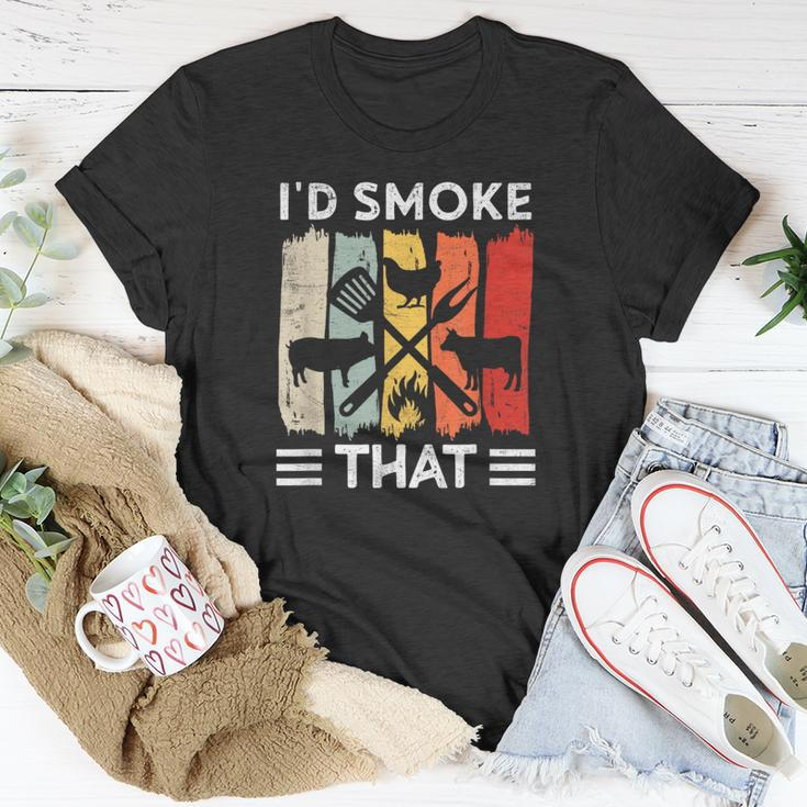 Funny Bbq Id Smoke That Meat Grill Funny Dad Bbq Unisex T-Shirt Unique Gifts