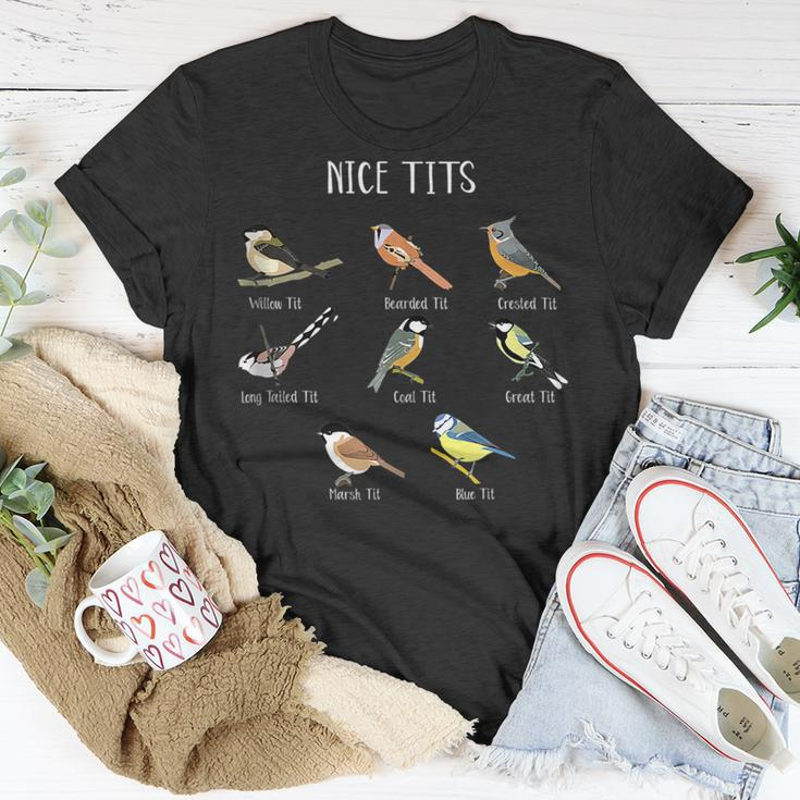 Funny Bird Watching Humor Collection Of Tits Nice Tit Birds Bird Watching Funny Gifts Unisex T-Shirt Unique Gifts