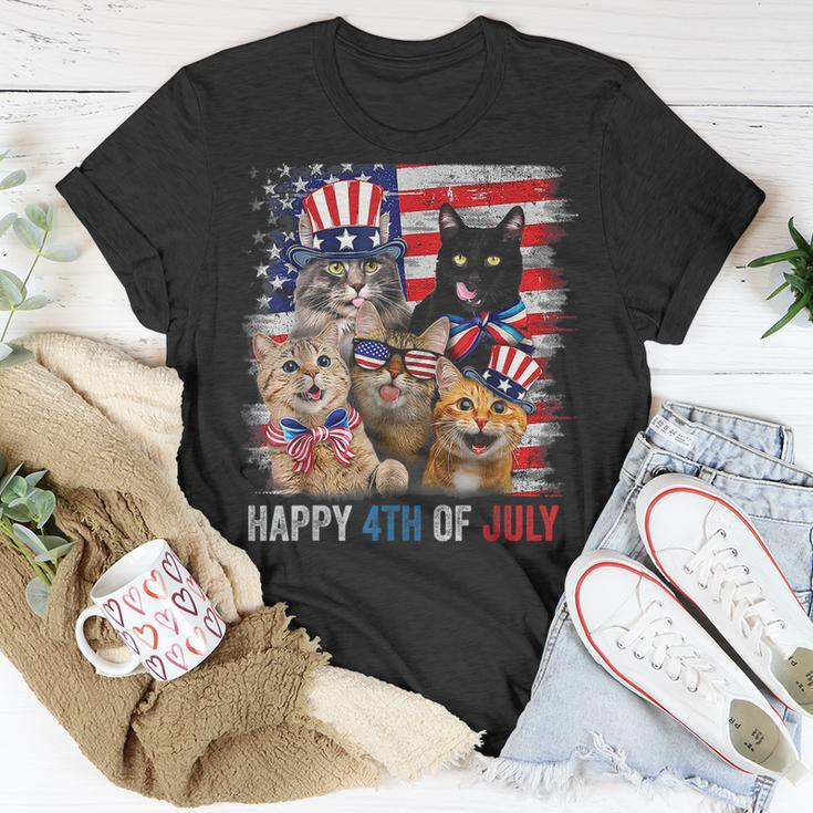 Funny Cats Happy 4Th Of July American Us Flag 4Th Of July Unisex T-Shirt Unique Gifts