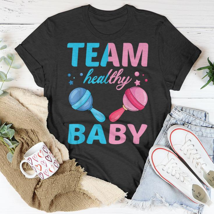 Funny Gender Reveal Of Team Healthy Baby Party Supplies Unisex T-Shirt Unique Gifts