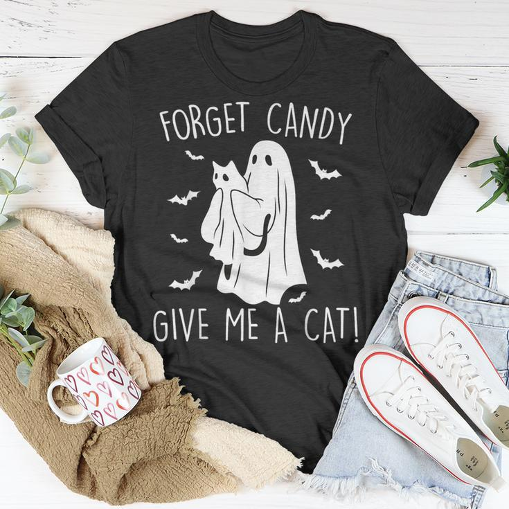 Halloween Cat Ghost Forget Candy Give Me Cat Halloween T-Shirt Funny Gifts