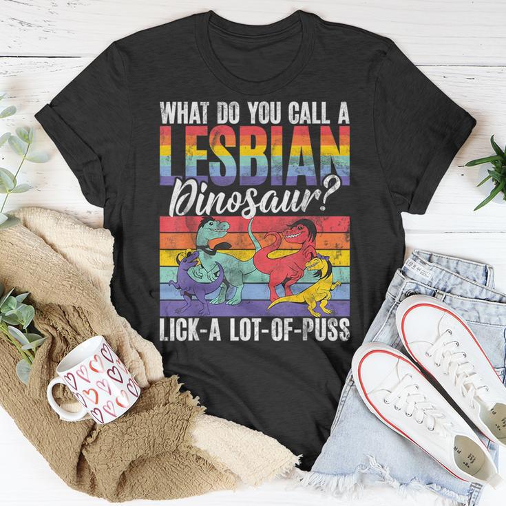 Funny Lesbian Dinosaur Joke Lesbian Unisex T-Shirt | Mazezy